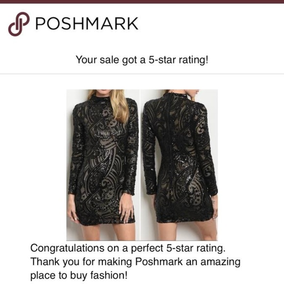 LAST 1! SEQUIN BLACK W/ NUDE UNDERLAY DRESS - Picture 4 of 5